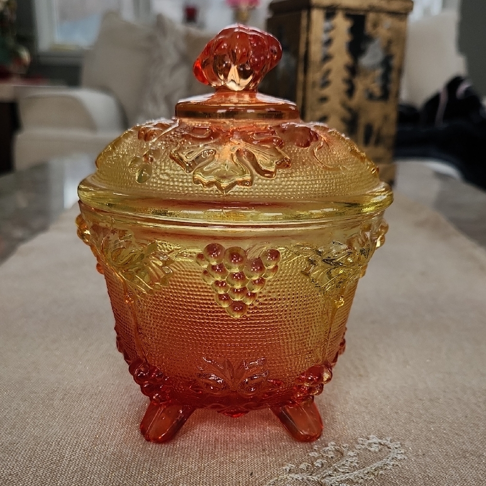 Vintage Amberina Grapevine Jeanette Glass Candy Dish, 5 1/2" Tall